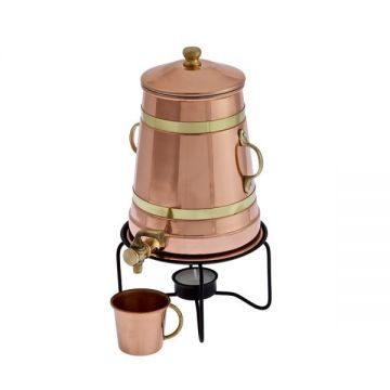Carafa Cupru Incalzitor Ceai, Cafea, Vin Fiert 2,5L, cu capac, suport si robinet