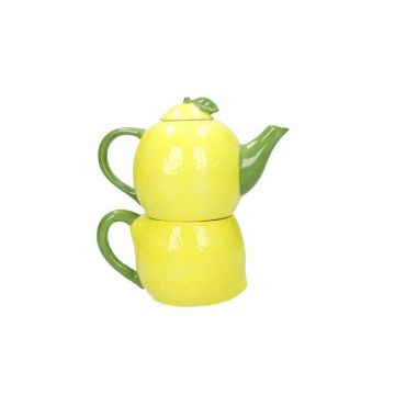 Ceainic cu ceasca 2in1, Brandani, Lemon, 17x11x16 cm, dolomit, galben