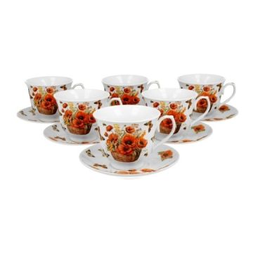 Set 6 cesti portelan cu farfurii, 250ml, Basket of Flowers Poppies