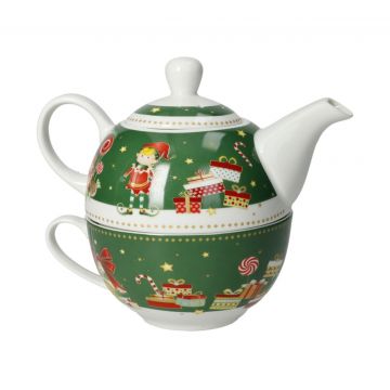 Set ceainic cu ceasca, Elfomagia Green, Brandani, 11x15x13 cm, portelan New Bone China