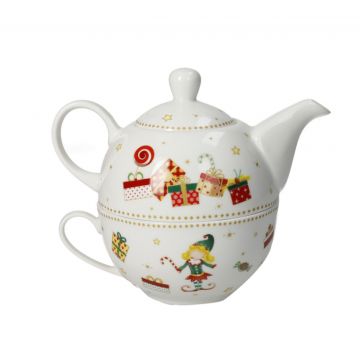 Set ceainic cu ceasca, Elfomagia White, Brandani, 11x15x13 cm, portelan New Bone China